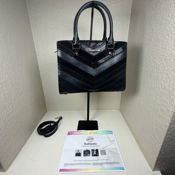 Michael Kors Selma Medium Suede and Leather Chevron Satchel - black w/COA - Picture 1 of 11